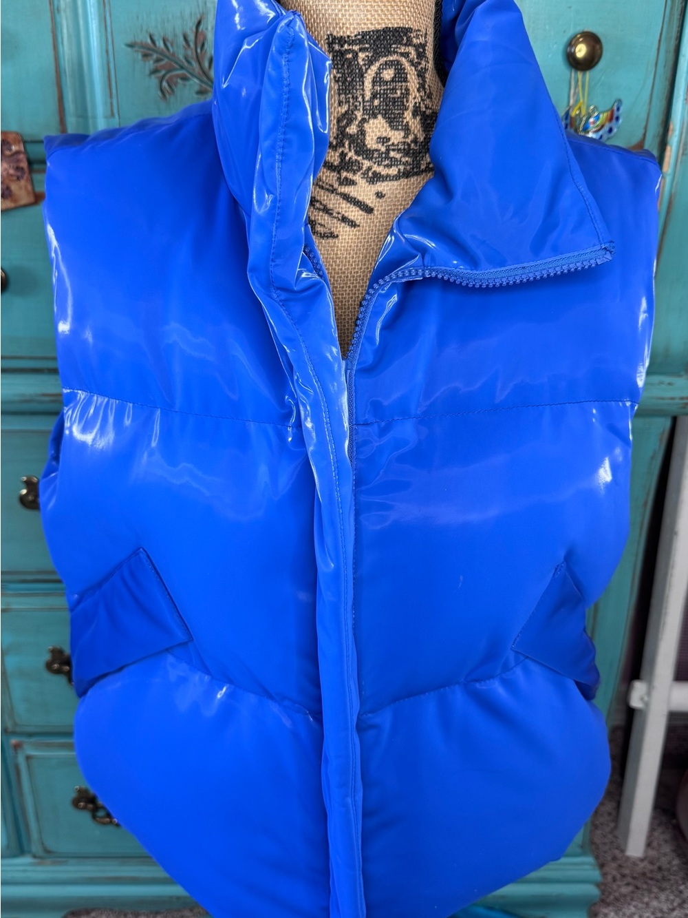 easel Glossy Royal Blue Puffer Vest